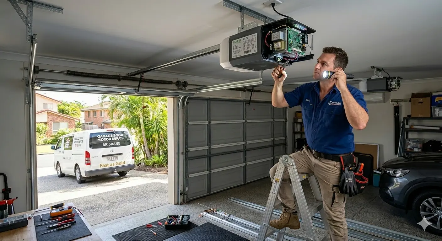 garage door motor not responding brisbane technician inspecting opener